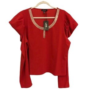 Love University butterfly Balloon sleeve jewel fringe long sleeve top SIZE 2XL